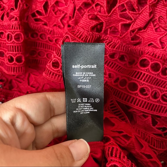 Self Portrait Red Star High Neck Guipure Lace Paneled Mini Dress Size 4 NWT - Picture 7 of 14